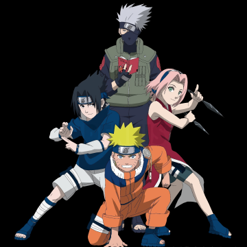 Naruto Team 7, Black background, Naruto Uzumaki, Sasuke Uchiha, Kakashi Hatake, Sakura Haruno, 5K