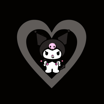 Kuromi, Dark aesthetic, Sanrio, Cheeky, 5K, Black background, AMOLED, Monochrome background, Love heart