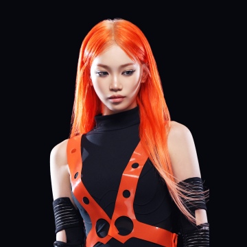 Kim Chaewon, Black background, Le Sserafim, K-pop idol, K-Pop singer, Orange hair