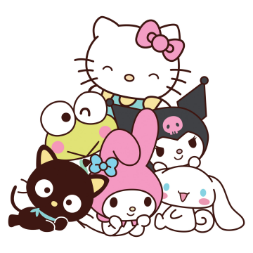 Sanrio, Characters, 5K, Hello Kitty, Kuromi, Cinnamoroll, My Melody, Chococat, Keroppi, 5K, White background, Cute cartoon