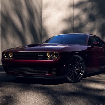 Dodge Challenger SRT Hellcat, 5K, Red cars, Muscle cars