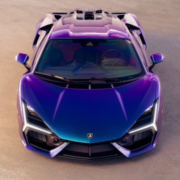 Lamborghini Revuelto, Supercar, Purple car, Gradient paint, Top View, Luxury cars, 5K, 8K