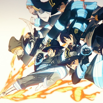 Fire Force, Anime poster, Shinra Kusakabe, Maki Oze, Tamaki Kotatsu