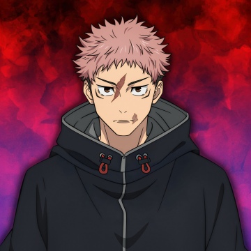 Yuji Itadori, Season 3, Jujutsu Kaisen, 5K, 8K, Pink hair, Hoodie, Red background