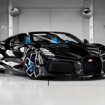 Bugatti W16 Mistral, Hypercar, Black cars, Roadster, 5K