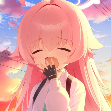 Takanashi Hoshino, Blue Archive, Anime girl, 5K, 8K, Pink hair, Yawning, Sunset, Cute anime