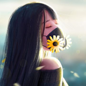 Girl, Mask, Floral, Mood, Calm, Feeling, Artwork, Girly backgrounds