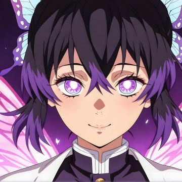 Shinobu Kocho, Purple eyes, Anime girl, Butterfly, Purple aesthetic, Glowing eyes, Demon Slayer: Kimetsu no Yaiba