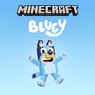 Bluey, Minecraft, 2026 Games, Cute cartoon, Pixel art, Blue background