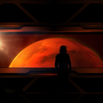 Astronaut, Silhouette, Mars, Spaceship, Red planet, Dark theme