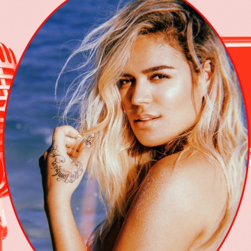 Karol G, Retro, Latin Pop Star, Colombian singer, 5K, Pastel background