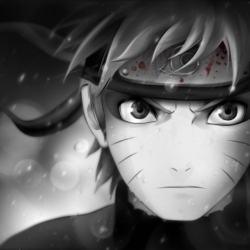 Naruto Uzumaki, Black and White, 5K, Dramatic, Closeup, Monochrome background