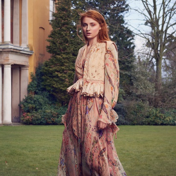 Sophie Turner, Floral dress, Outdoor, Photoshoot, 5K
