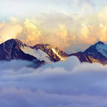 Alps, Snow mountains, Clouds, Foggy, Mountain range, Alps mountains, 5K, 8K, Snow covered