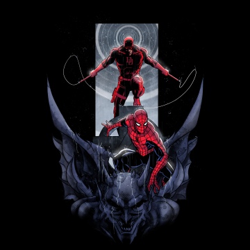 Daredevil, Spider-Man, Fan Art, Gargoyle, Gothic, Black background, Marvel Comics, 5K, 8K