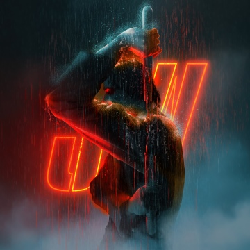 John Wick, Neon art, Rain, Dark aesthetic, 5K, Neon lighting