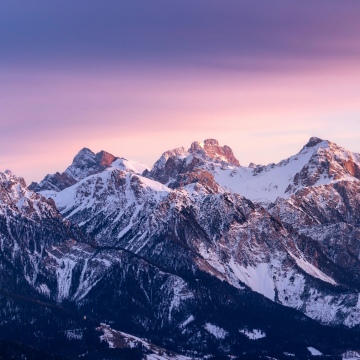 Snow mountains, Gradient sky, Winter Mountains, Sunset, Golden hour, 5K
