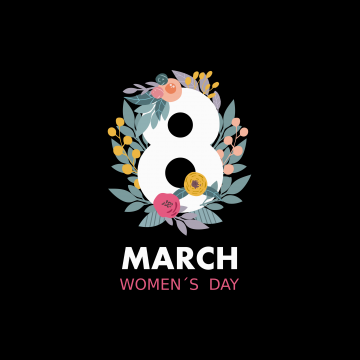 Women's Day, AMOLED, March 8th, Black background, Minimalist, 5K, Simple