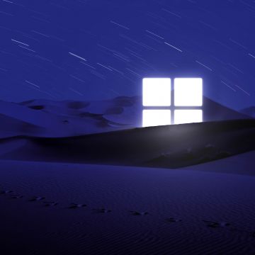 Desert, Windows logo, Night, Blue, Glowing, Star Trails, Illuminated, 5K