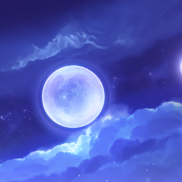Genshin Impact, Three Moons, Clouds, Stars, Blue aesthetic, Celestial, 5K