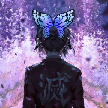 Wisteria, Shinobu Kocho, Demon Slayer: Kimetsu no Yaiba, 5K, 8K, Purple aesthetic, Butterfly