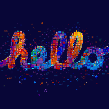 Hello, Mosaic, Typography, Pixel art, Colorful art, 5K, Dark blue, Apple