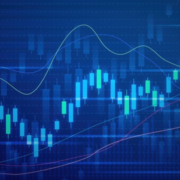 Stock Market, Candlestick pattern, Blue background, Digital illustration, 5K, Trading
