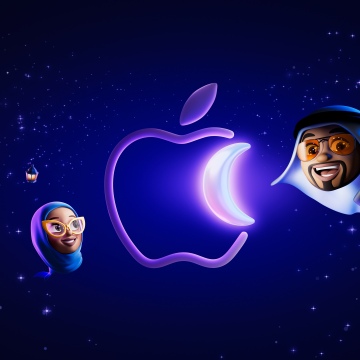 Apple, Ramadan, 5K, Crescent Moon, Lanterns, Illustration, Dark blue, Apple logo