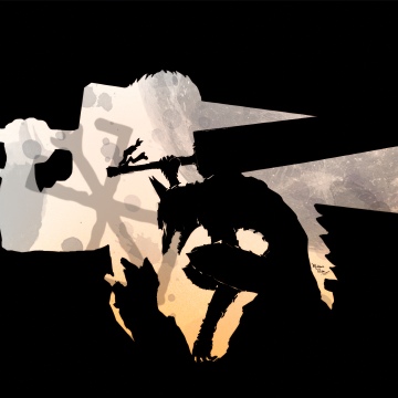Guts, Silhouette, Berserk, Dragon Slayer, 5K, Black background, AMOLED