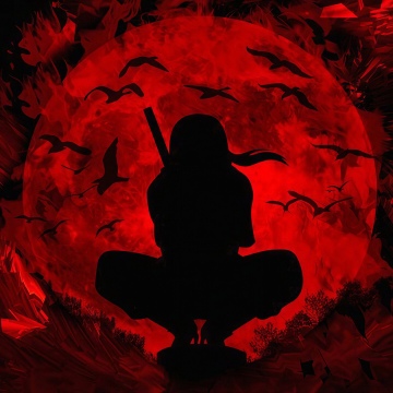 Itachi Uchiha, Dark theme, Silhouette, Naruto, Red background, Red moon