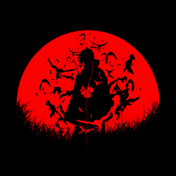 Itachi Uchiha, Red moon, Silhouette, 5K, AMOLED, Black background, Naruto Shippuden