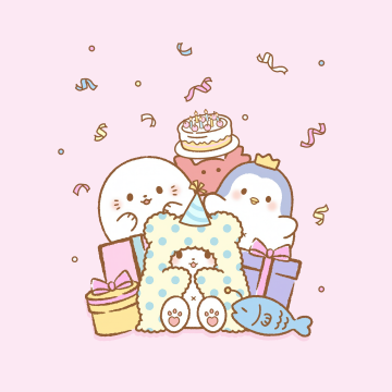 Marumofubiyori (Moppu), Sanrio, Birthday decoration, Kawaii cartoon, Pastel background, Pastel pink, 5K, Birthday party, Confetti