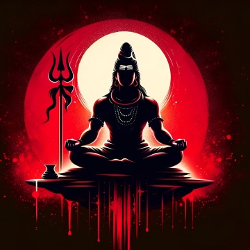 Lord Shiva, Silhouette, Illustration, Meditation, Hindu God, Hinduism, Red background, Mahadev