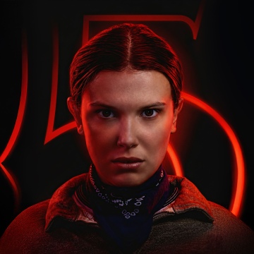 Millie Bobby Brown as Eleven, Stranger Things, Dark background, Dark red, 5K, Season 5
