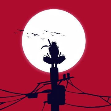 Itachi Uchiha, Moon, Minimalist, Red background, Iconic, Illustration, 5K, Naruto