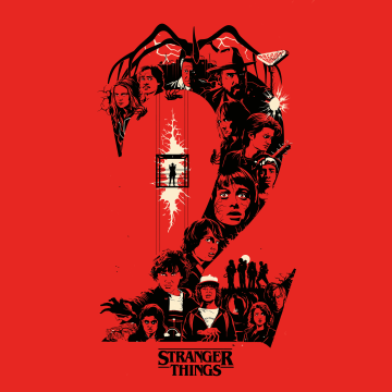 Stranger Things, Season 2, Red background, Netflix series, 5K, Illustration