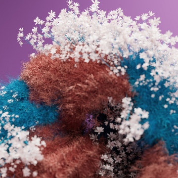Fluffy, Floral Background, 3D Render, White flowers, Purple background, 5K, Soft focus, Macro, Whimsical, Microsoft Design