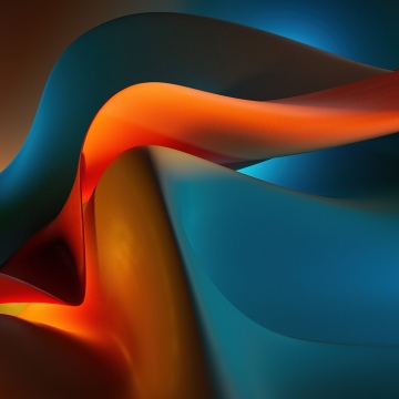 Metallic, Curves, Ribbons, Fiery orange, Bold, Dynamic, 3D Render, High contrast, Spectrum