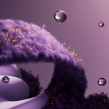 Purple aesthetic, Grass, Dreamlike, Water droplets, Surrealism, Botanical, Floating