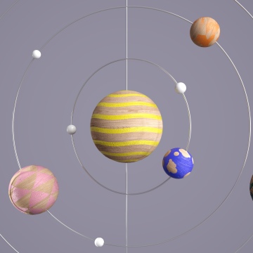 Wooden, Planets, Solar system, Orbital ring, Pastel colors, 3D Render, Multicolor