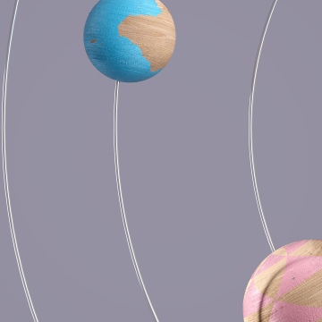 Planets, 3D Render, Orbital ring, Pastel colors, Solar system, Minimalist, Wooden, Microsoft Design