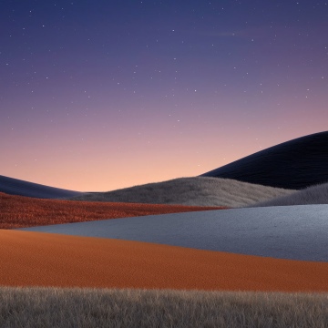 Rolling hills, Twilight, Starry sky, Grass field, Serene, Dreamlike, Sunset, Warm, 5K, Microsoft Design