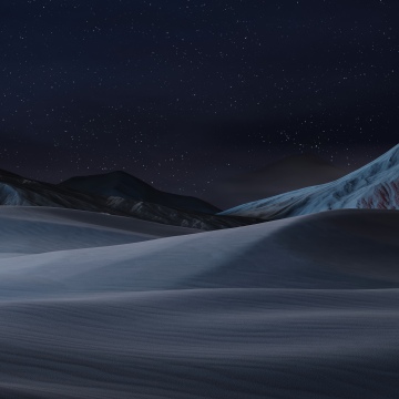 Snow mountains, Starry sky, Sand Dunes, Red glow, Dramatic, Nightscape, Dark aesthetic, Microsoft Design