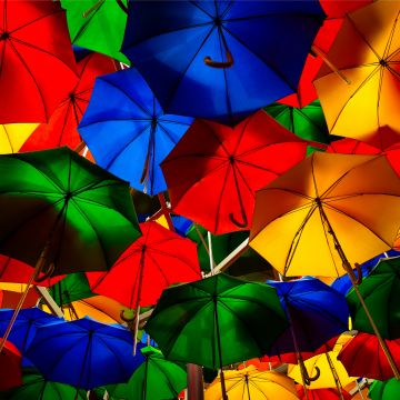 Umbrellas, Colorful, Multicolor, Artistique, Overhead, Pattern, Vibrant, 5K, 8K