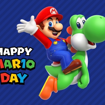 Happy Mario Day, 5K, Blue background, Stripes