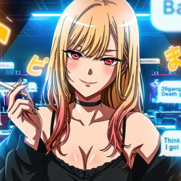 Marin Kitagawa, My Dress-Up Darling, Anime girl, 5K, Neon, Digital Art