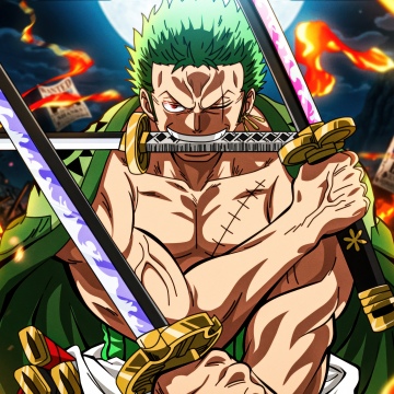 Three Sword Style, Roronoa Zoro, One Piece, Illustration, 5K