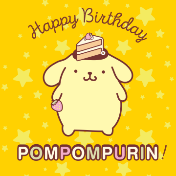 Pompompurin, Happy Birthday, Yellow background, Cute cartoon, 5K, Sanrio, Kawaii cartoon, Yellow aesthetic