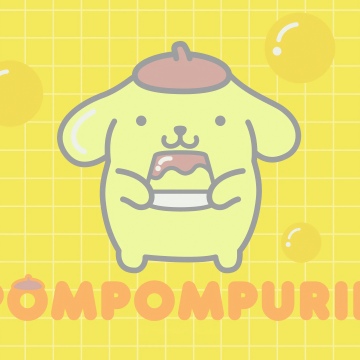 Pompompurin, Bubbles, Yellow background, Cute cartoon, 5K, Sanrio, Kawaii cartoon