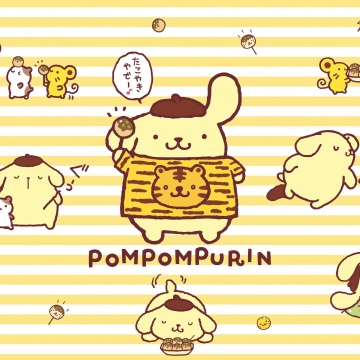 Pompompurin, Cute cartoon, Stripes, 5K, Kawaii cartoon, Sanrio